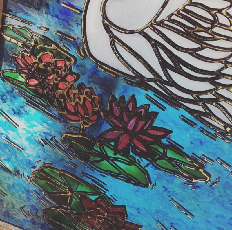 Vetro decorato con resine cigno - immagine 3
